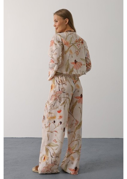 Çiçek Desen Önü Bağlamalı Pantolon Takım - Taş fırsatları