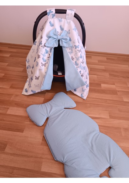 Mavi Benekli Beyaz Kelebekli 2 Parça Puset Seti