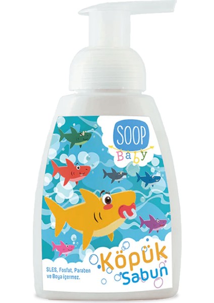 Bebek Köpük Sabun Pudra Kokulu | Vegan Hipoalerjenik | Eğlenceli Köpük Form -Shark 4 x 300 ML