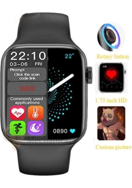 Dokunmatik Bluetooth Nabız Ölçme Sporcu Özellikli 1.75 Inç Akıllı Saat (Siyah) modelleri