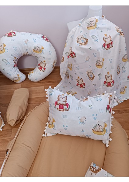 Vizon Ayıcıklı Ponponlu Oval Yataklı 10 Parça Babynest Seti fiyatları