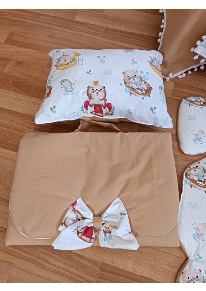 Vizon Ayıcıklı Ponponlu Oval Yataklı 10 Parça Babynest Seti fırsatları