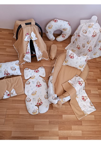 Vizon Ayıcıklı Ponponlu Oval Yataklı 10 Parça Babynest Seti indirimleri