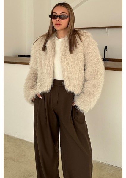 Sıfır Yaka Crop Suni Kürk Ceket Taş 1014 fiyatları