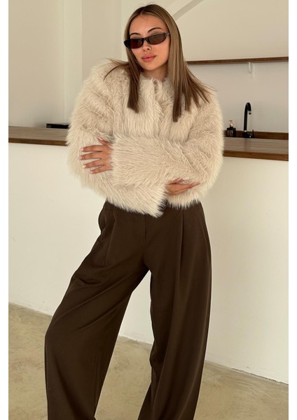 Sıfır Yaka Crop Suni Kürk Ceket Taş 1014 indirimleri