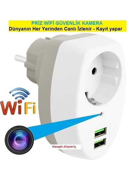 Priz Wifi Ev Güvenlik Kamerası (Dünyanın Heryerinden Canlı Izlenir+Kayıt Yapar)
