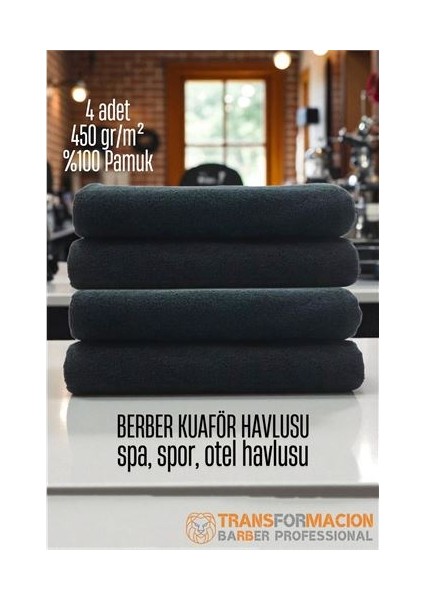 Kuaför Berber Havlusu 4 Adet Pamuk Berber Havlusu 50X90 Siyah