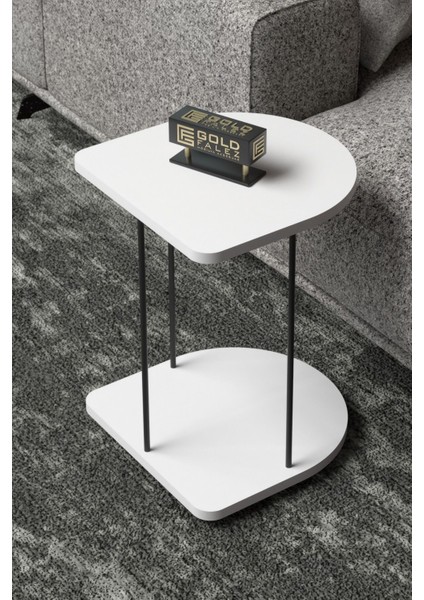 Yan Sehpa Tekerlekli Servis Sehpası Hnd Oval Beyaz