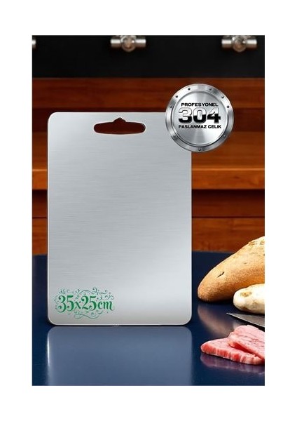 Kesim Tahtası Profesyonel 304 Paslanmaz Çelik Doğrama Tahtası 35X25 cm