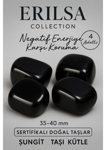 SSertifikalı Gerçek Şungit Taşı Kütle (4 Adet – 35-40 mm) | Negatif Enerjiye Karşı Güçlü Koruma