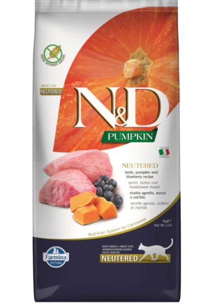 Nd Pumpkin Tahılsız Kuzu Eti ve Yaban Mersinli Kısırlaştırılmış Kedi Maması 5kg