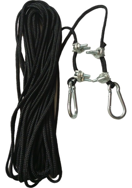 20 mt Karabinalı 4 mm Siyah Renk Polyester Içi Dolgulu Dağcılık Kamp Gemici Hamak Iskota Ipi