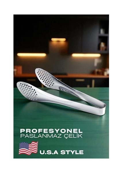 Amerikan Tip Mutfak Maşası 304 Paslanmaz Çelik Makarna Pasta Salata Çok Amaçlı Maşa