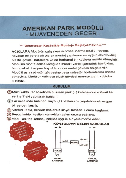 Amerikan Park Modülü Aç-Kapa Düğmeli Muayeneden Geçer fiyatları