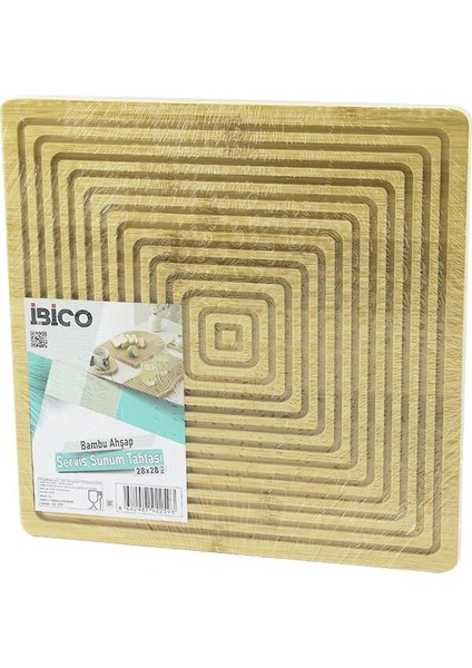 Kare Çift Taraflı=düz - Kanallı Ahşap Bambu Sunum Tepsi 28X28CM (5047)