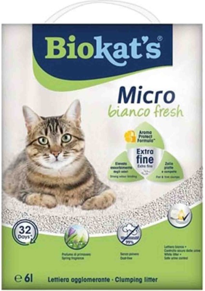 Biokats Bahar Kokulu Micro Bianco Fresh Extra Topaklanan Bentonit Kedi Kumu 6lt