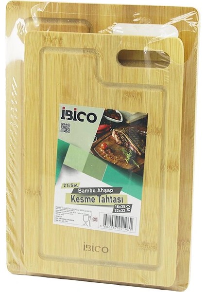 2pcs Setd.dörtgen Kenarlı - Oval Delikli Ahşap Bambu Kesim Panosu - Kesme Tahtası 18X28X1CM--22X32X1CM (5047)