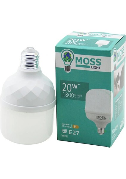Moss Lıght MS-3095 20W Torch LED Ampul Plastik E27 1800LUMEN 5.000 Saat Ömür IP20 220-240V Ac (5047)