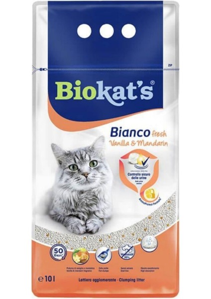 Biokats Bianco Fresh Topaklanan Mandalina ve Vanilya Aromalı Kedi Kumu 10LT