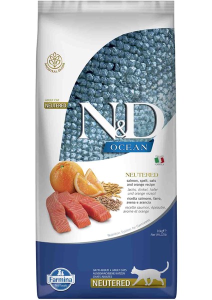 Nd Ocean Düşük Tahıllı Somon ve Portakallı Kısırlaştırılmış Kedi Maması 10KG