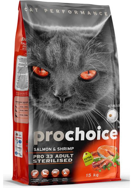 Prochoice Pro 33 Somon ve Karidesli Kısırlaştırılmış Yetişkin Kedi Maması 15KG