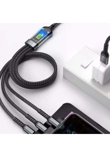 100W 3’ü 1 Arada Hızlı Şarj Kablosu | Type-C + Lightning + Micro USB | Örgü Kablo & 100 W Güç Göstergesi fırsatları