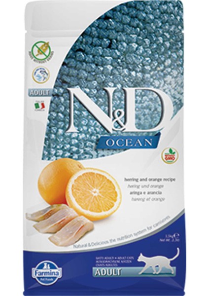 Nd Ocean Tahılsız Ringa Balıklı ve Portakallı Yetişkin Kedi Maması 1,5kg