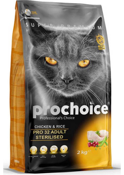 Prochoice Pro 32 Tavuk ve Pirinçli Kısırlaştırılmış Yetişkin Kedi Maması 2kg