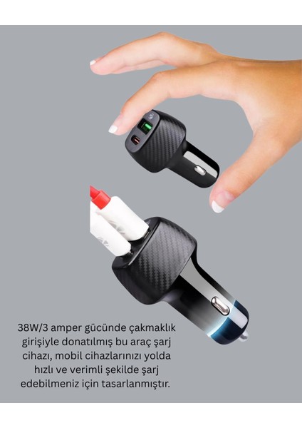 38W Çift Çıkışlı Araç Şarj Cihazı – Type-C ve USB Pd Destekli fiyatları