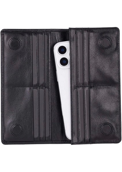 Aura Hakiki Deri, El Yapımı, Telefon Bölmeli, Kadın Cüzdanı, Kömür Siyahı indirimleri