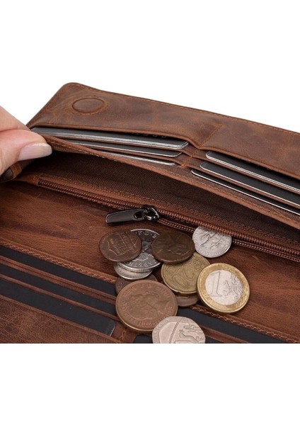 Aura Hakiki Deri, El Yapımı, Telefon Bölmeli, Kadın Cüzdanı, Antik Kahve fırsatları