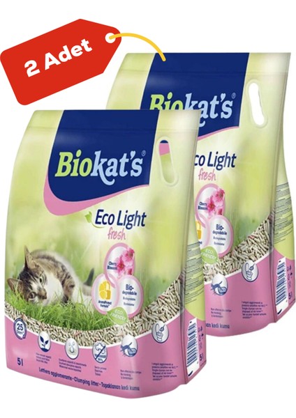 Biokats Eco Light Fresh Cherry Blossom Kiraz Çiceği Kokulu Pelet Kedi Kumu 2X5LT