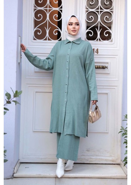 Yakalı Mint Tesettür Triko Ikili Takım 34181MINT