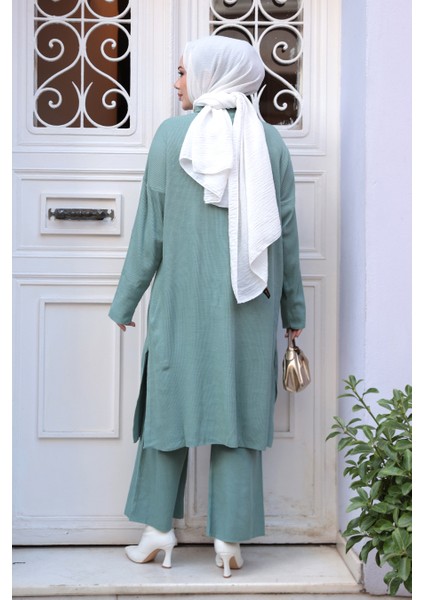 Yakalı Mint Tesettür Triko Ikili Takım 34181MINT fırsatları
