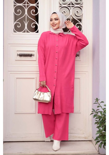 Yakalı Nar Çiçeği Tesettür Triko Ikili Takım 34181NC fiyatları