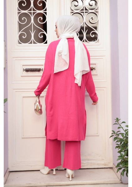 Yakalı Nar Çiçeği Tesettür Triko Ikili Takım 34181NC fırsatları