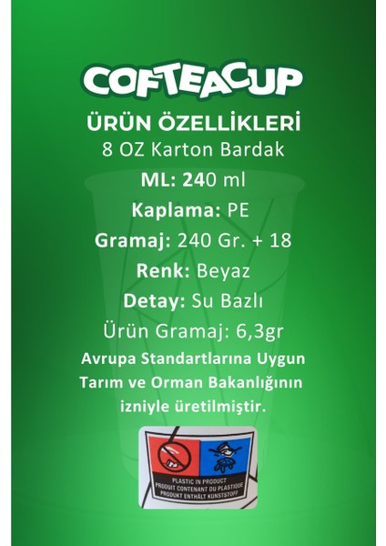 Cofteacup Karton Bardak 100 Adet 8 Oz - 240 ml modelleri
