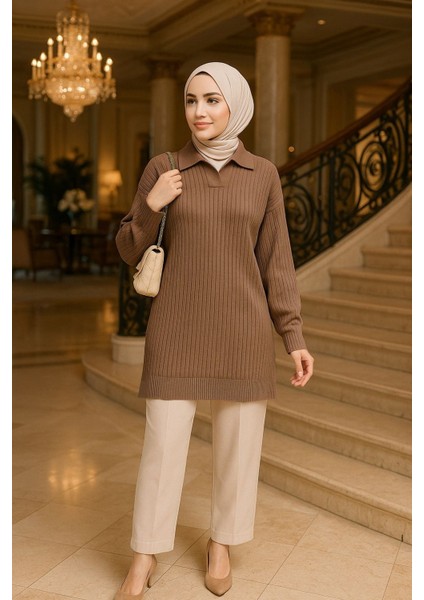 Fitilli Bisküvi Tesettür Triko Tunik 65903BS