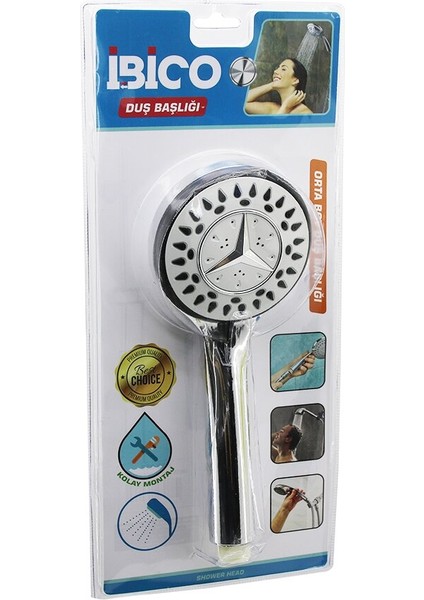 Mercedes Orta Yuvarlak- Bombeli=9.5cm Duş Başlık Kademeli Krom Gövde- Siyah Kenar-Iğnesap:13.5cm (5282)