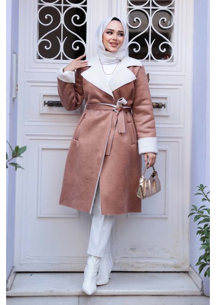 Kürklü Bisküvi Süet Tesettür Kap 5959BS