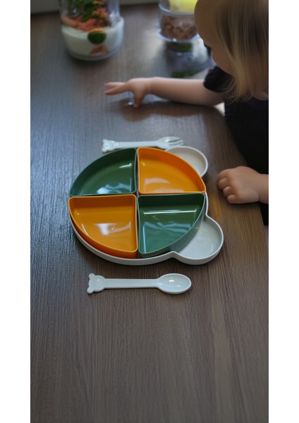 4 Bölmeli Ayı Model Mama ve Bebek Yemek Tabağı + Çatal Kaşık fiyatları