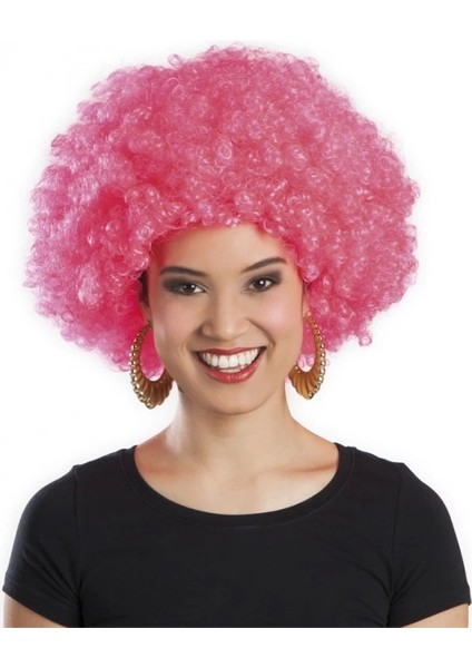 Pembe Renk Kıvırcık Afro Bonus Peruk