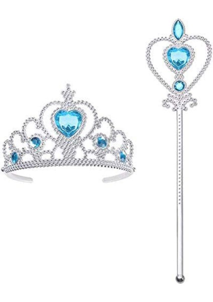 Karlar Ülkesi Elsa Mavi Kalpli Taç ve Mavi Asa Seti Çocuk Boy (5282)