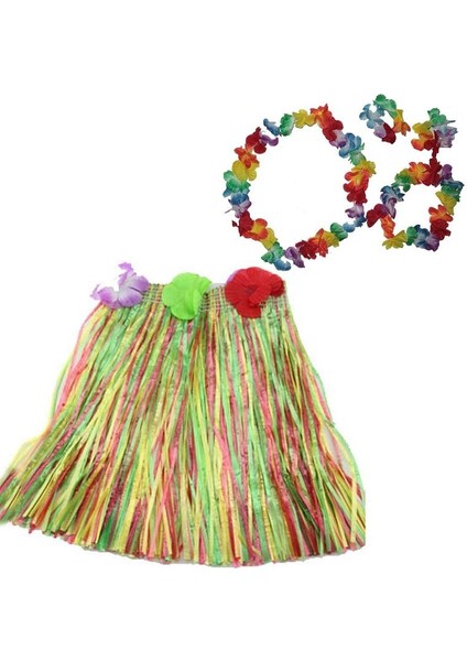 Luau Aloha Hawaii Kolye Etek Taç ve Bileklik Seti (5282)