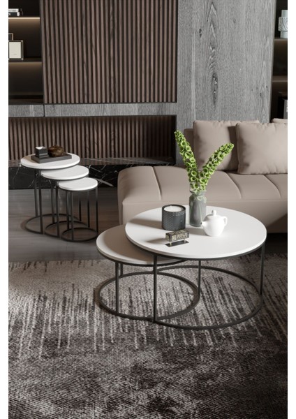 Orta Sehpa ve Zigon Sehpa Set Ikili Lüx C Zigon Beyaz