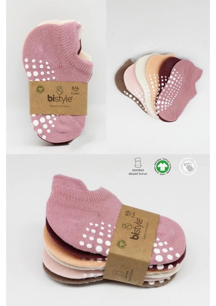 Bistyle 6'lı Sneakers Kaymaz Penye Çorap 20102 Gül Kurusu