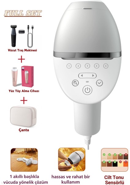 lumea Lazer Epilasyon Ipl Tüy Alma Cihazı, Senseıq Teknolojili, 1 Akıllı Başlık + Tüy Alma Cihazı +Tıraş Makinesi, Uzun Kablo ile Esnek Kullanım, Cilt Tonu Sensörlü + Lambader (Onerous)