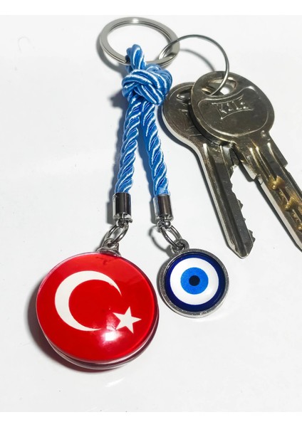 Türk Bayraklı Cam Boncuklu ve Nazar Boncuklu Anahtarlık fiyatları