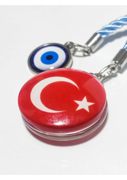 Türk Bayraklı Cam Boncuklu ve Nazar Boncuklu Anahtarlık modelleri