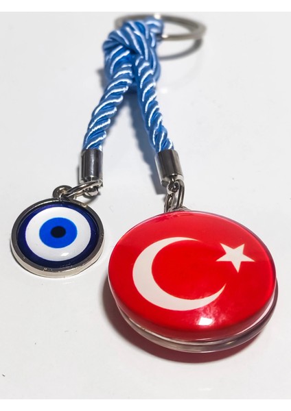 Türk Bayraklı Cam Boncuklu ve Nazar Boncuklu Anahtarlık fırsatları
